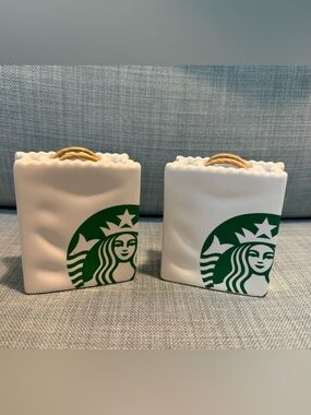 2 Starbucks White Ceramic Gift Card Holders Green Logo